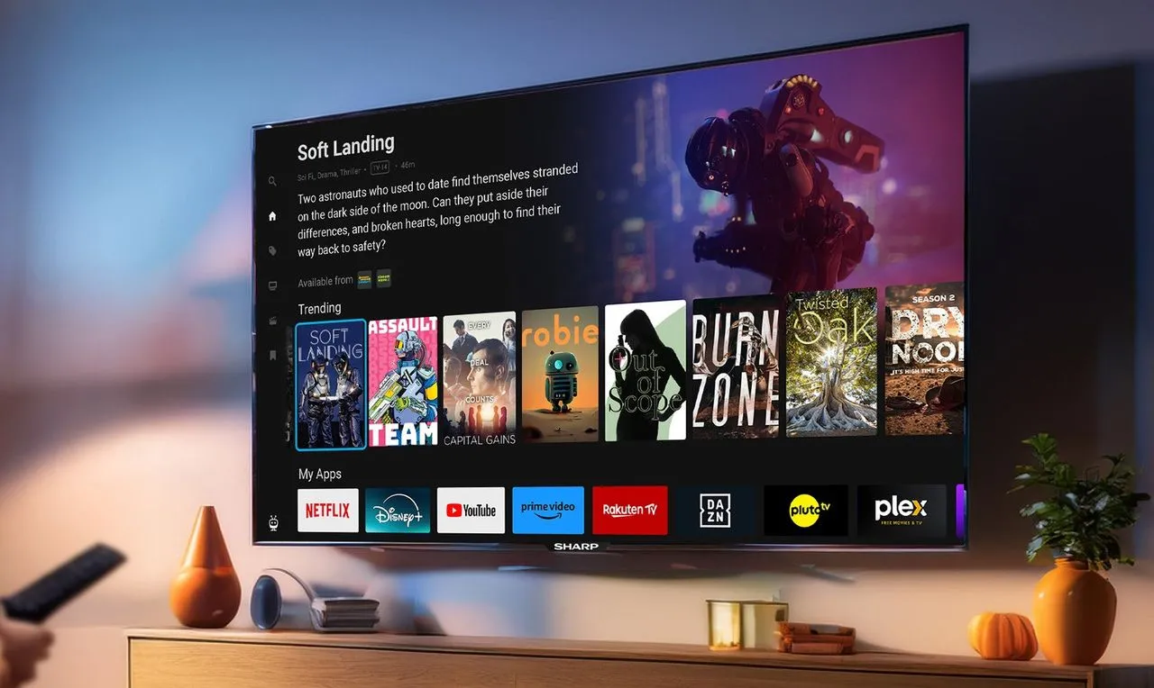 Smart TV Sharp với giao diện hệ điều hành TiVo OS, nơi có thể tìm thấy cài đặt cảm biến ánh sáng.