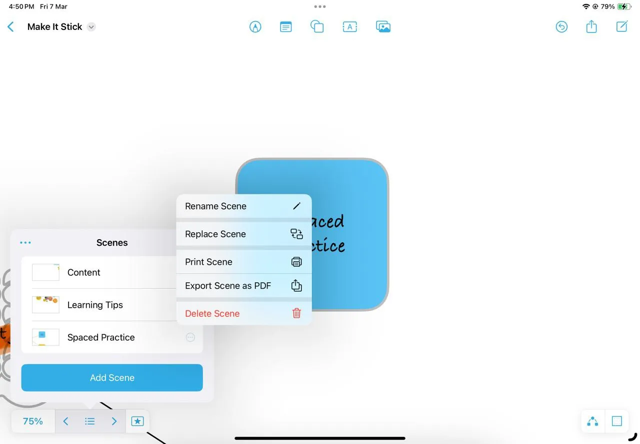 Sử dụng tính năng Scene Navigator của Freeform để điều hướng nhanh chóng giữa các cảnh ghi chú quan trọng