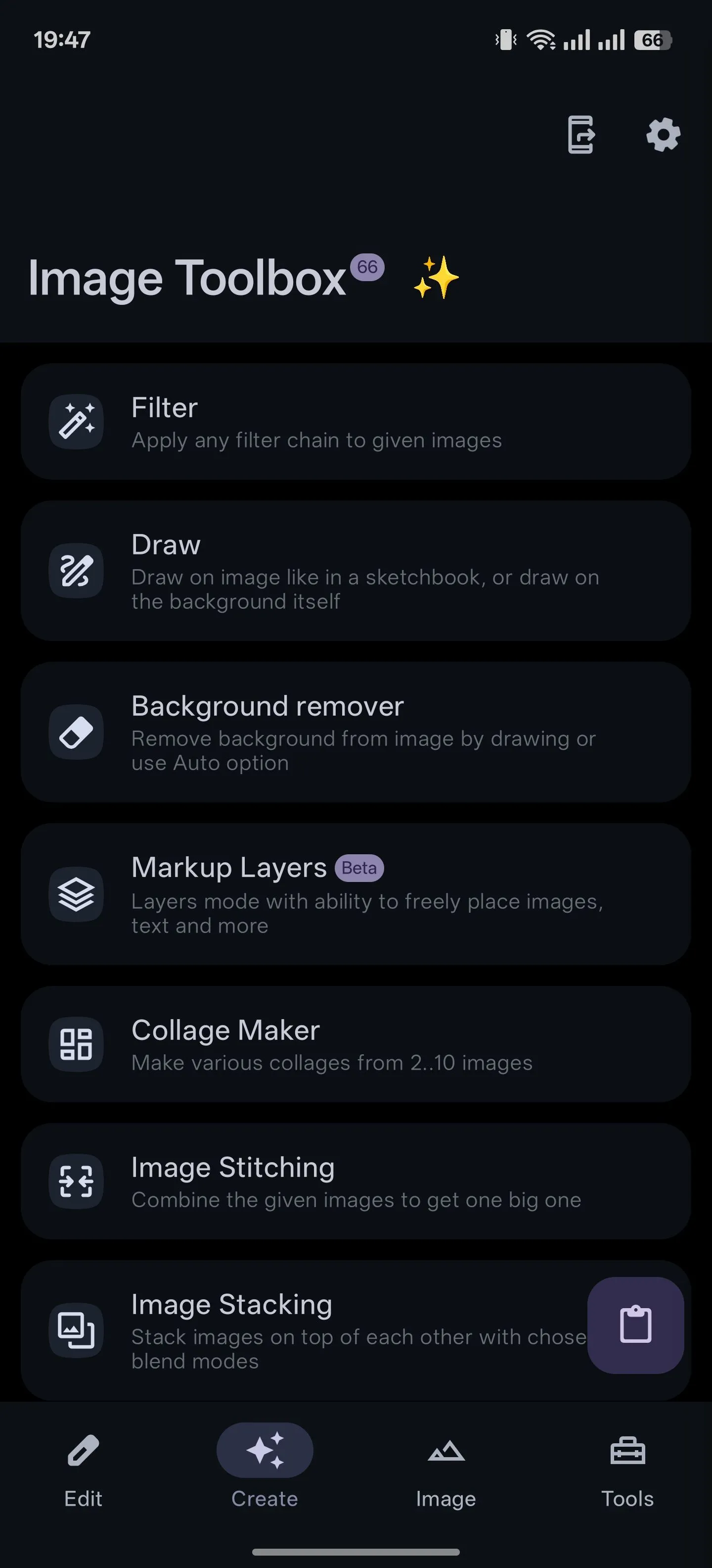 Tab Tạo ảnh trong ứng dụng Image Toolbox trên Android.