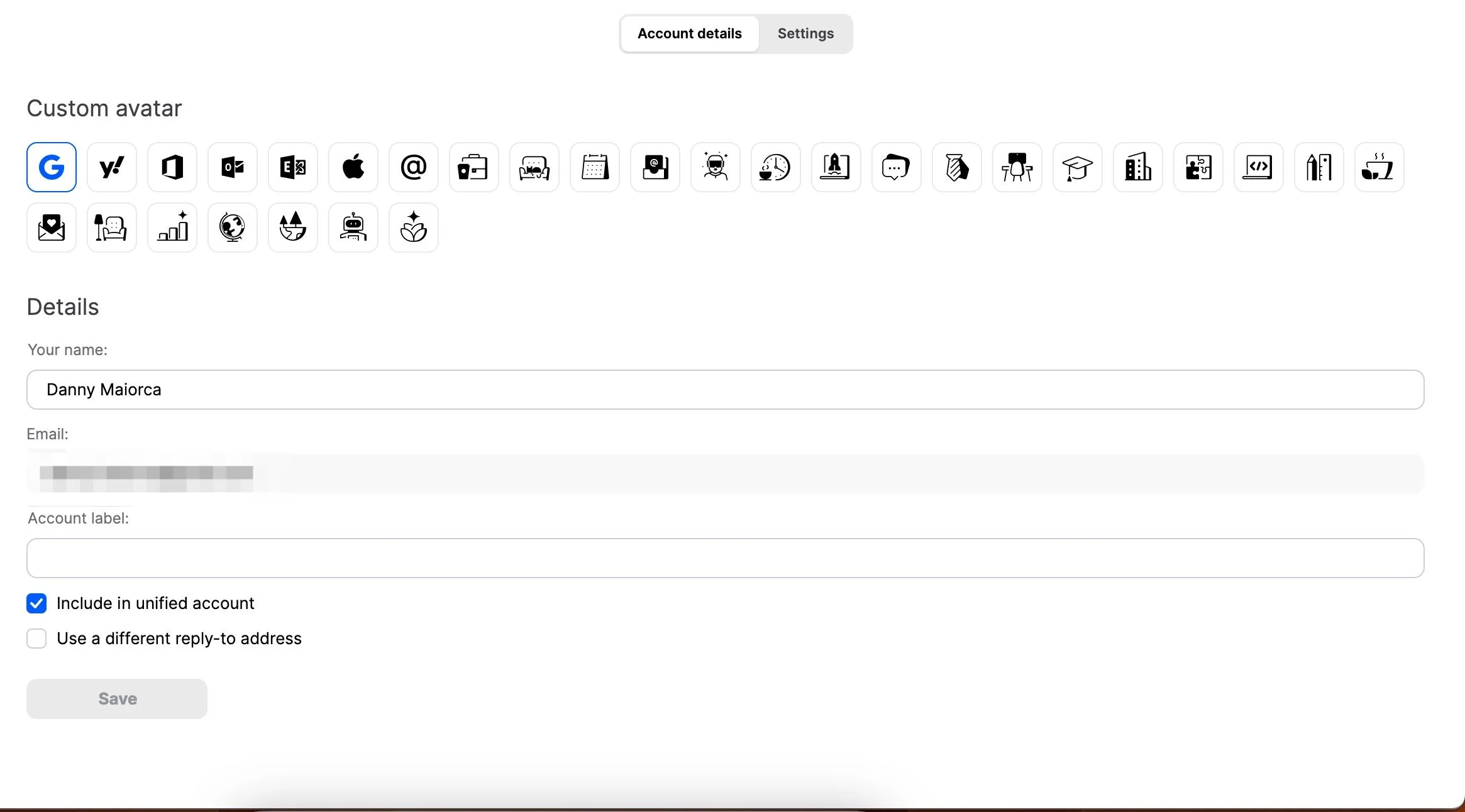 Tạo avatar cá nhân hóa cho từng tài khoản email trong Mailbird