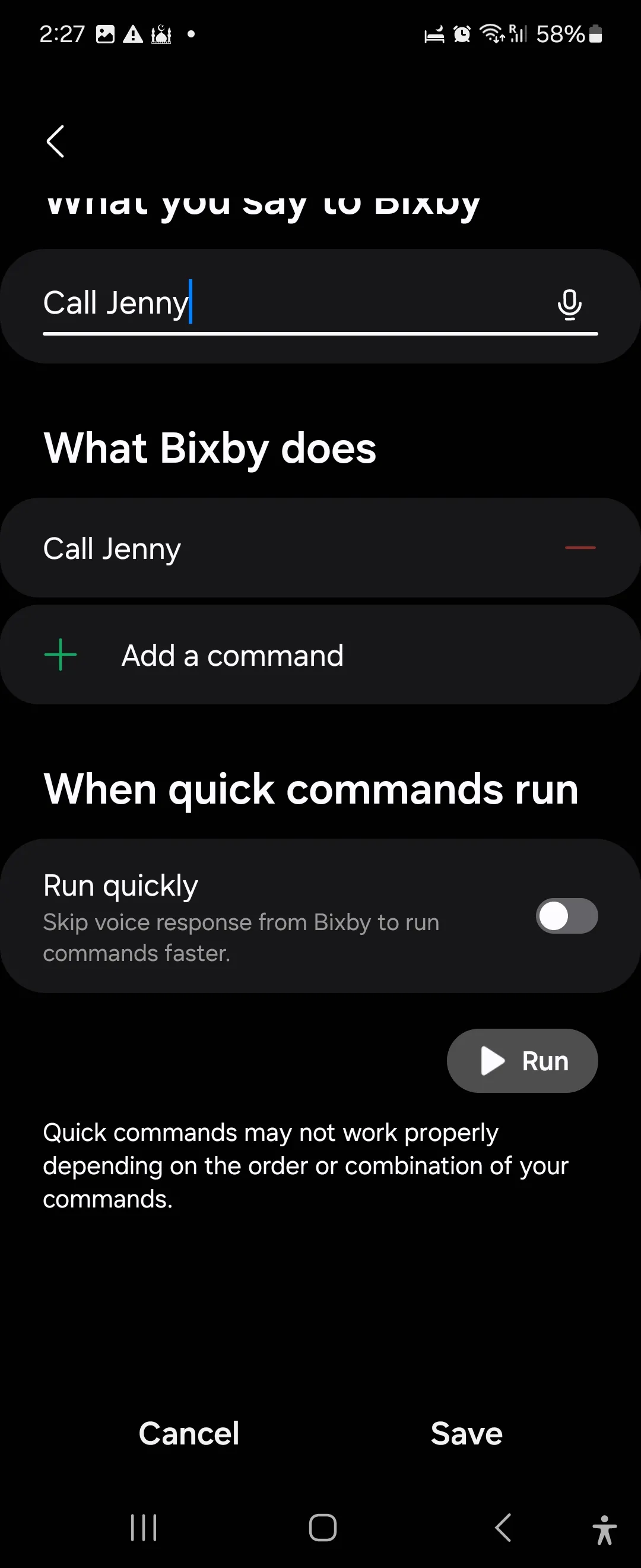 Tạo lệnh nhanh mới trong Bixby trên Galaxy Z Flip
