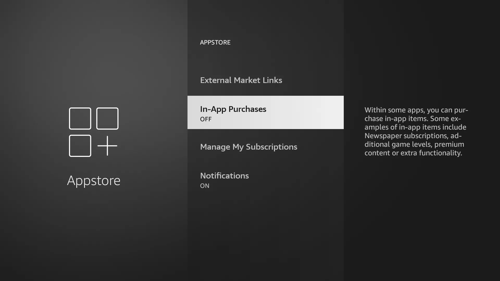 Tắt tính năng mua hàng trong ứng dụng trên Fire TV App Store