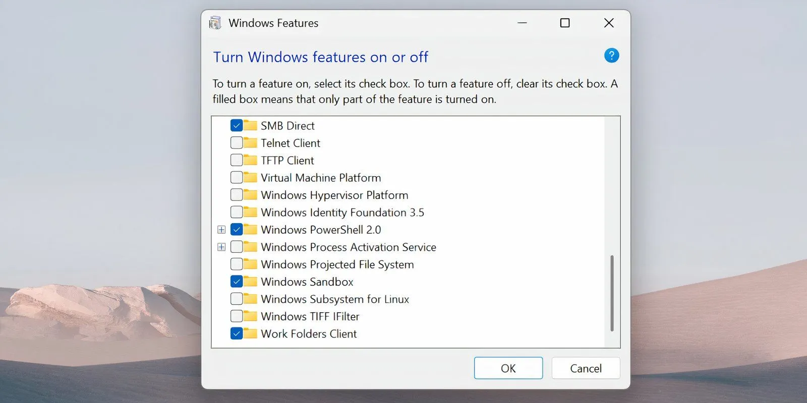 Tắt tính năng Windows Subsystem for Linux và Virtual Machine Platform trong tùy chọn tính năng Windows