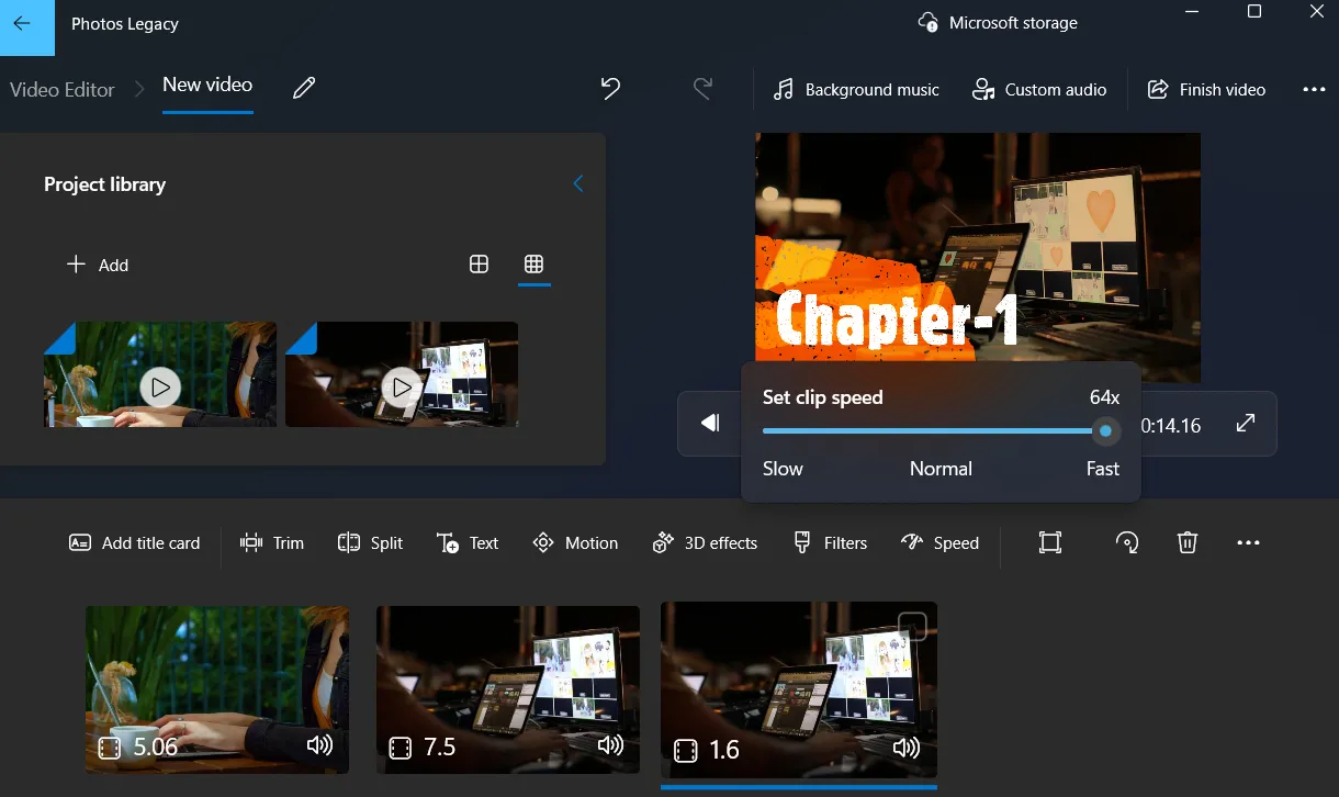 Thanh trượt điều chỉnh tốc độ phát video trong Photos Legacy