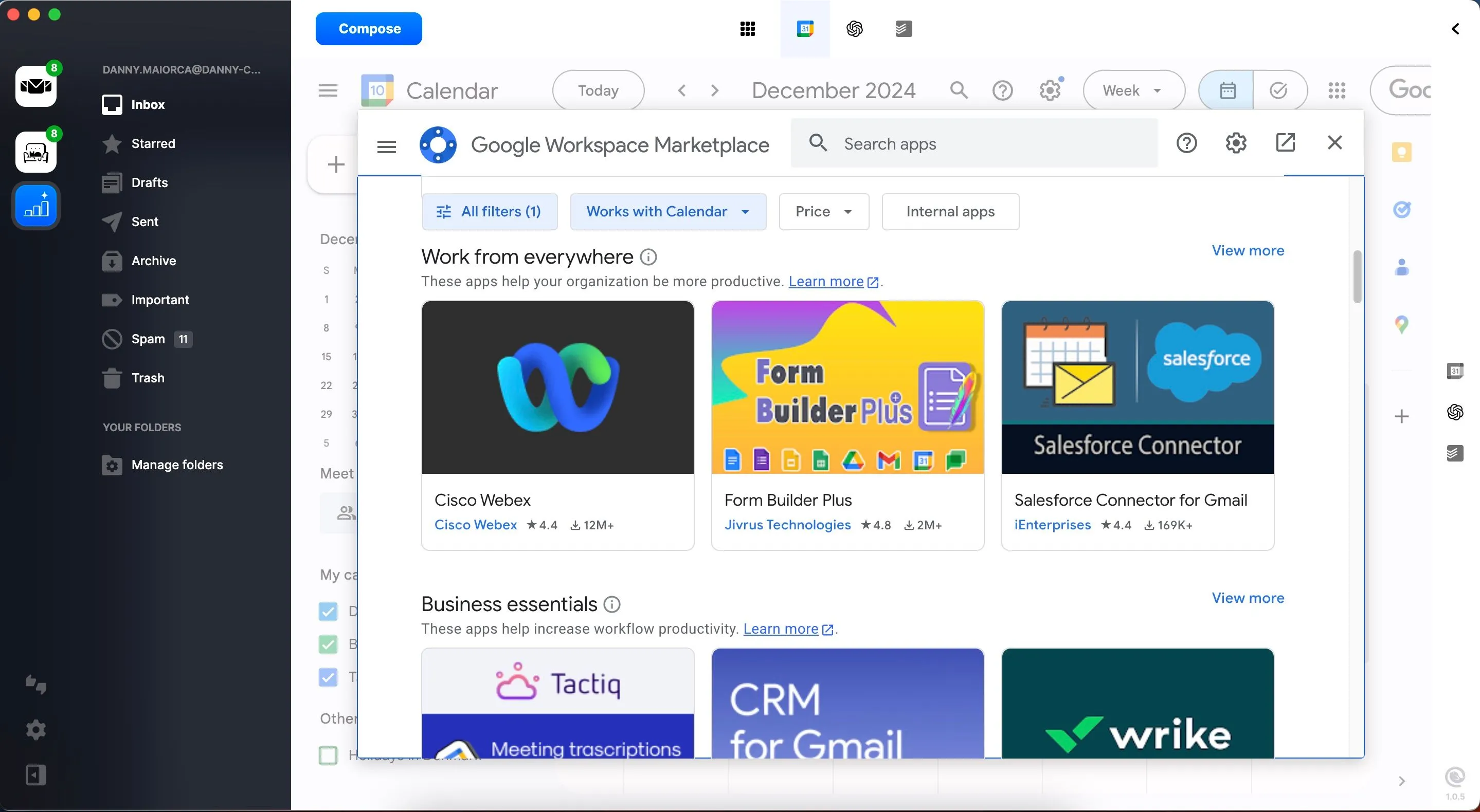Thêm tiện ích mở rộng Google Calendar như Keep, Tasks, Maps vào Mailbird