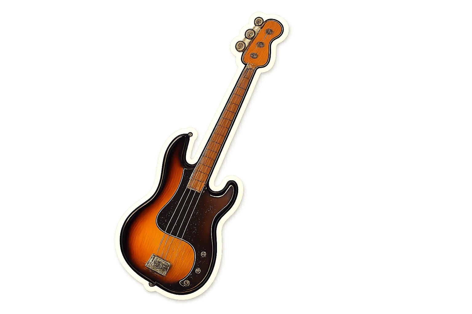Thiết kế sticker đàn guitar bass điện màu sunburst với đường viền nổi bật