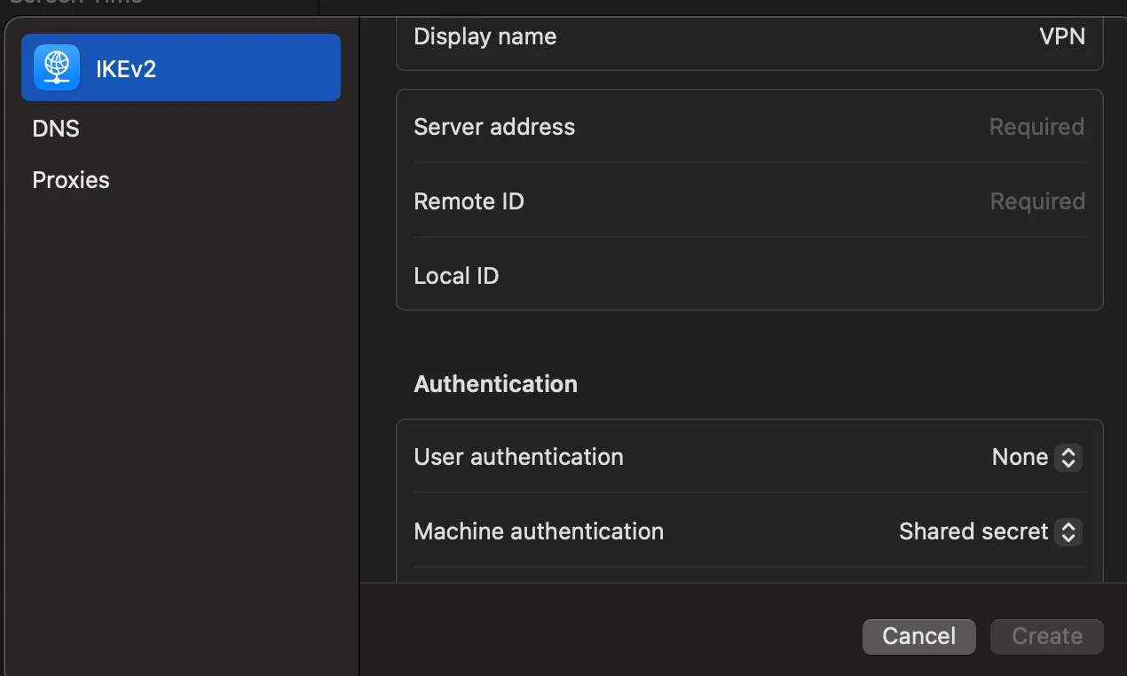 Thiết lập VPN thủ công trên macOS