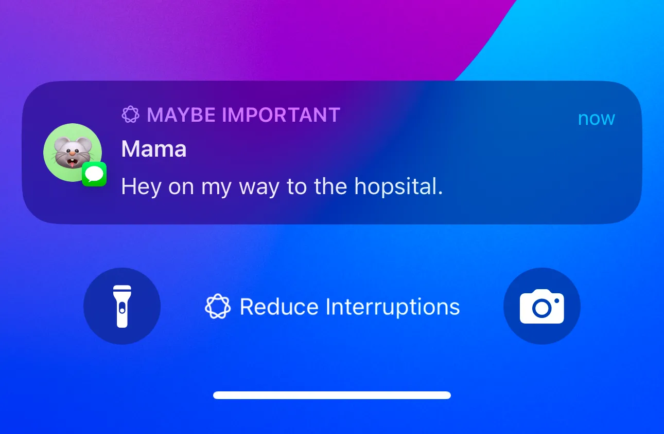 Thông báo &quot;Maybe Important&quot; trên màn hình iPhone, cảnh báo về việc thông báo quan trọng có thể bị trì hoãn khi dùng chế độ tiết kiệm pin