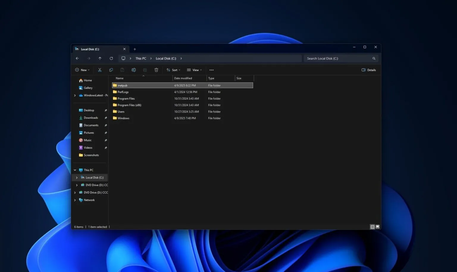 Thư mục inetpub xuất hiện trên Windows 11 sau cập nhật hệ thống