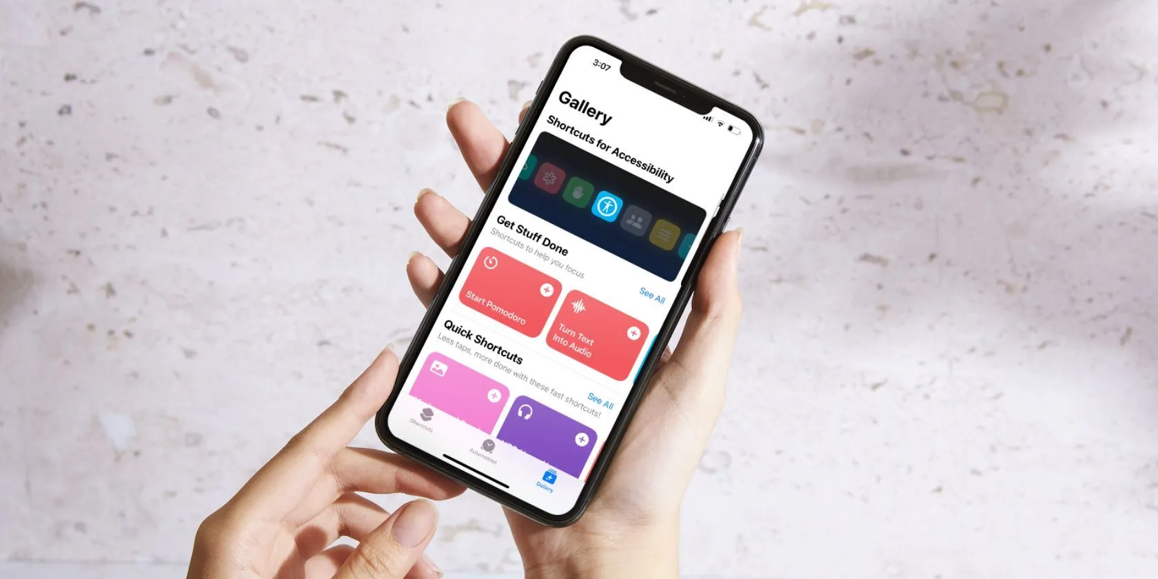 Thư viện phím tắt Apple trên iPhone, minh họa khả năng tự động hóa tác vụ