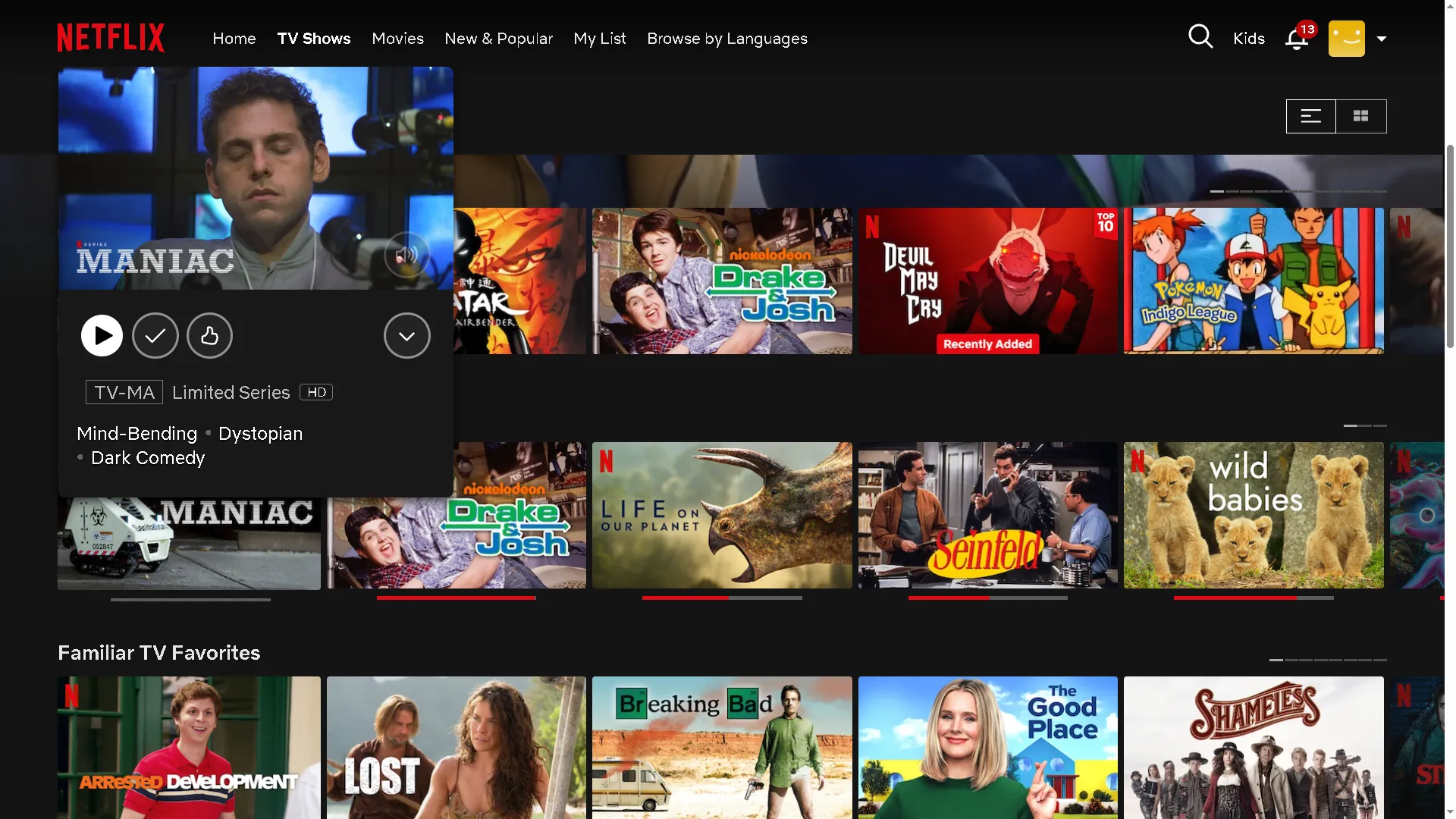 Thư viện phim và chương trình Netflix với Maniac được phóng to