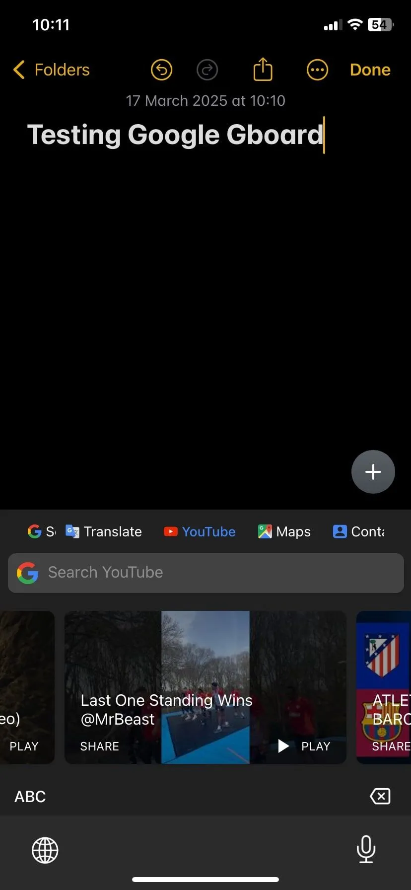 Tiện ích mở rộng YouTube hiển thị video đề xuất trên Gboard iPhone