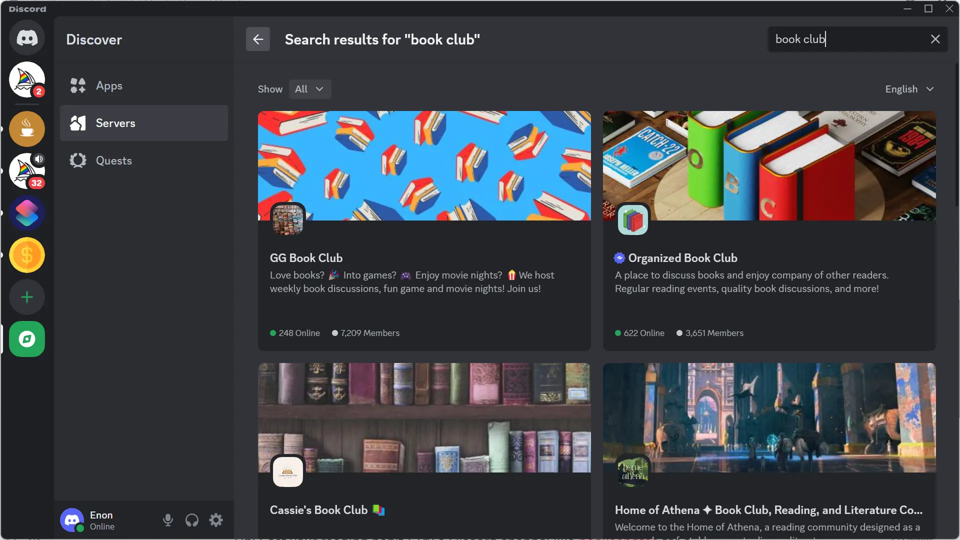 Tìm kiếm câu lạc bộ sách trực tuyến trên Discord