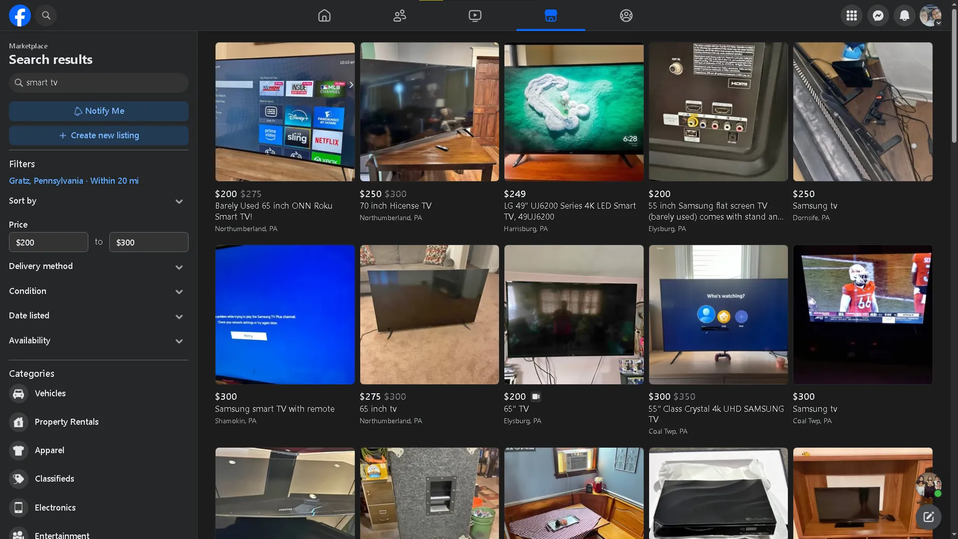 Tìm kiếm smart TV giá tốt trên Facebook Marketplace