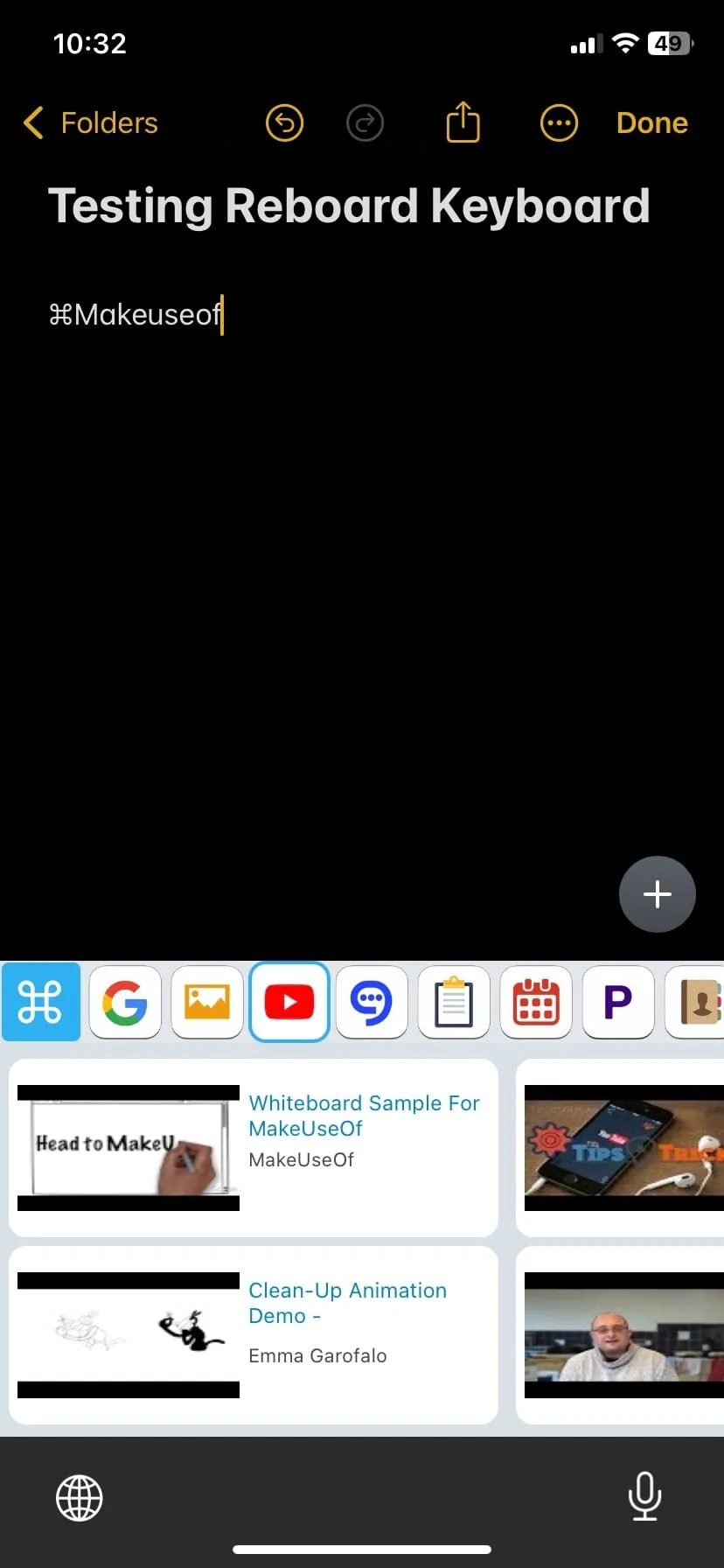 Tìm kiếm YouTube trực tiếp từ bàn phím ReBoard trên iPhone