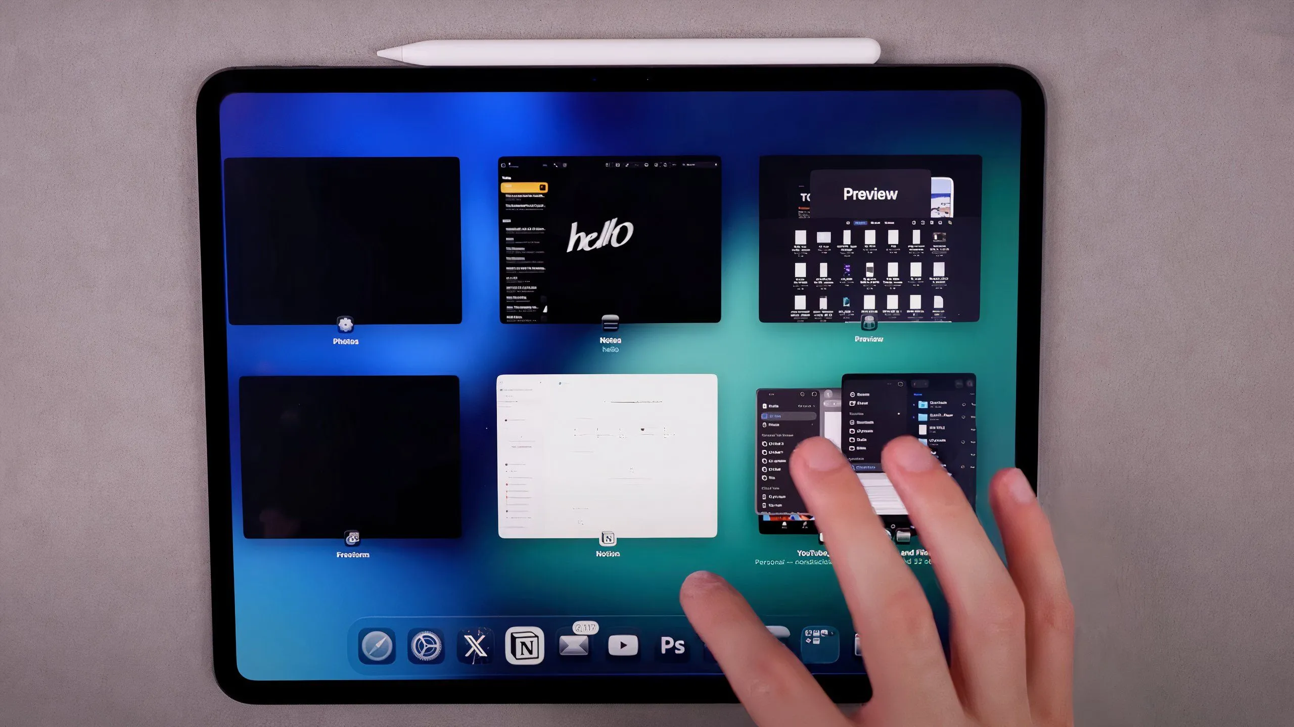 Tính năng Exposé trong iPadOS 26 hiển thị toàn bộ các ứng dụng đang mở dưới dạng lưới, giúp người dùng dễ dàng chuyển đổi.