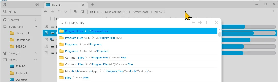Tính năng GoTo trong File Pilot giúp tìm kiếm và điều hướng đến thư mục nhanh chóng trên Windows 11