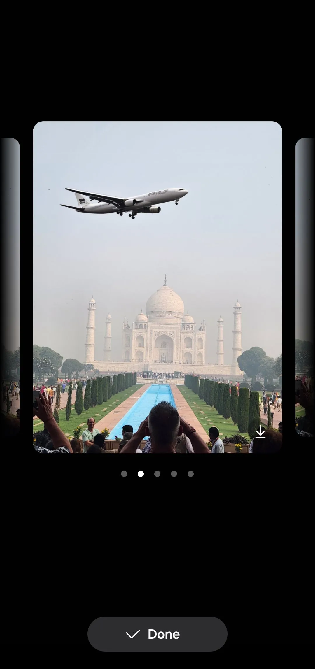 Tính năng phác thảo thành hình ảnh hiển thị một chiếc máy bay trên đền Taj Mahal