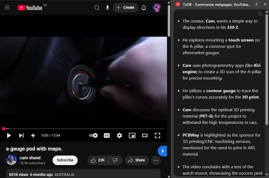 Tóm tắt video YouTube về hệ thống định vị tùy chỉnh trên ô tô bằng tiện ích TLDR