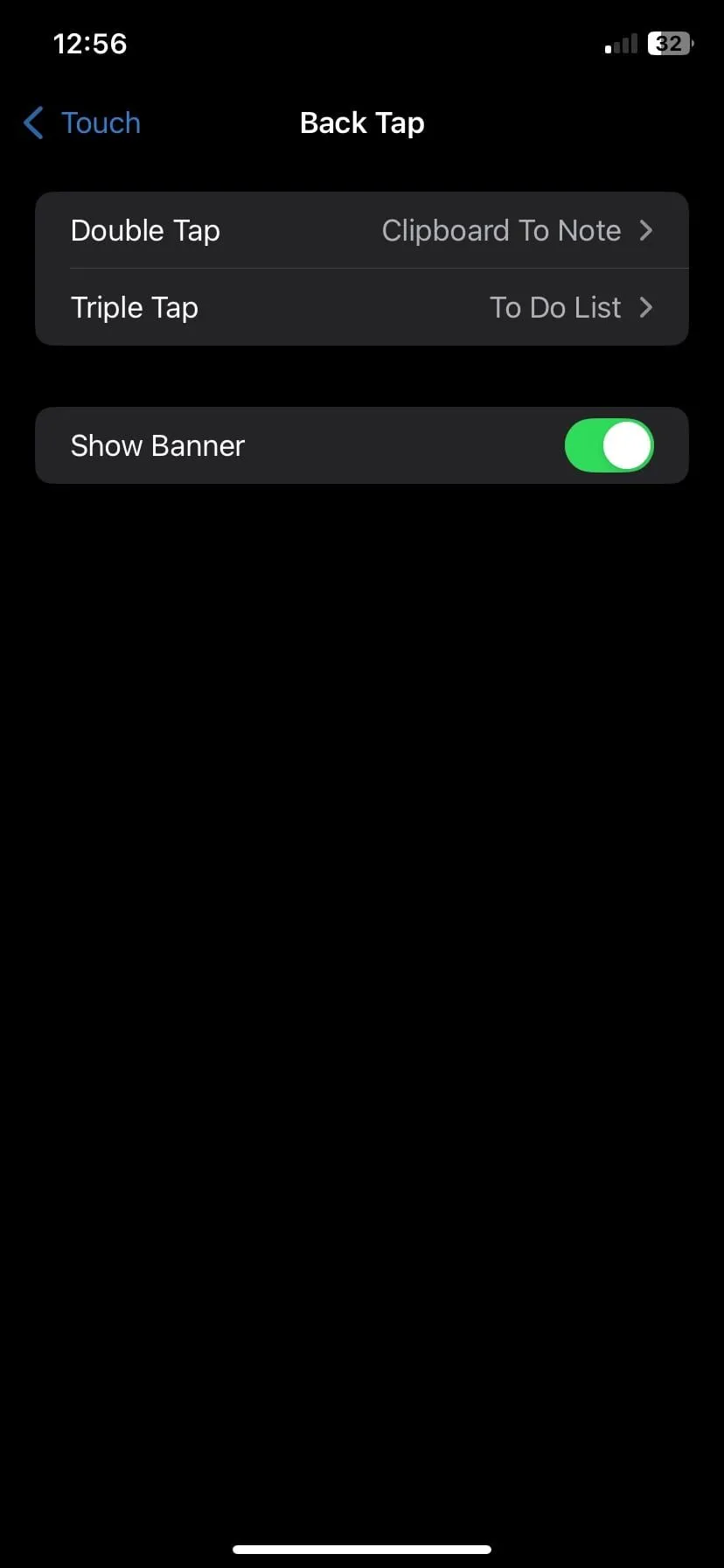Trang cài đặt Back Tap trên iOS