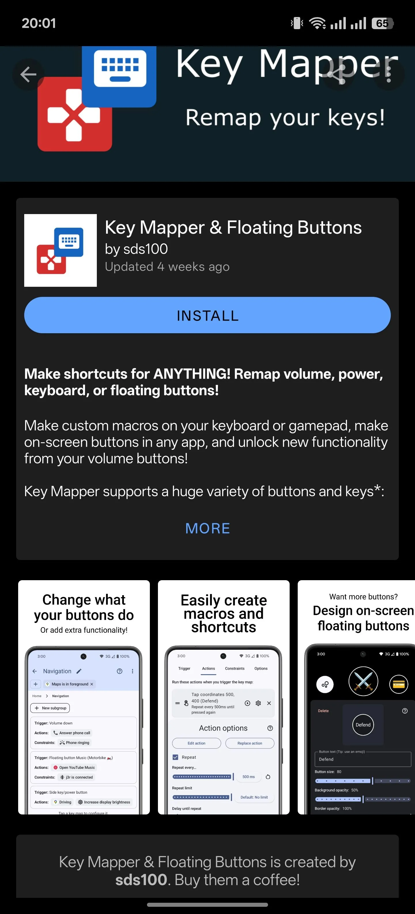 Trang chi tiết ứng dụng Key Mapper trong F-Droid trên Android.