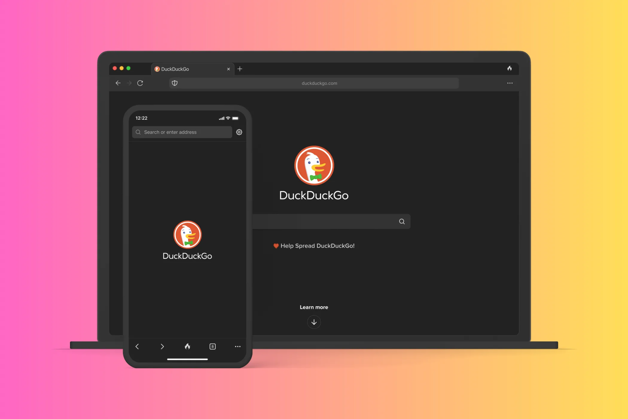 Trang chủ trình duyệt bảo mật DuckDuckGo trên laptop và điện thoại