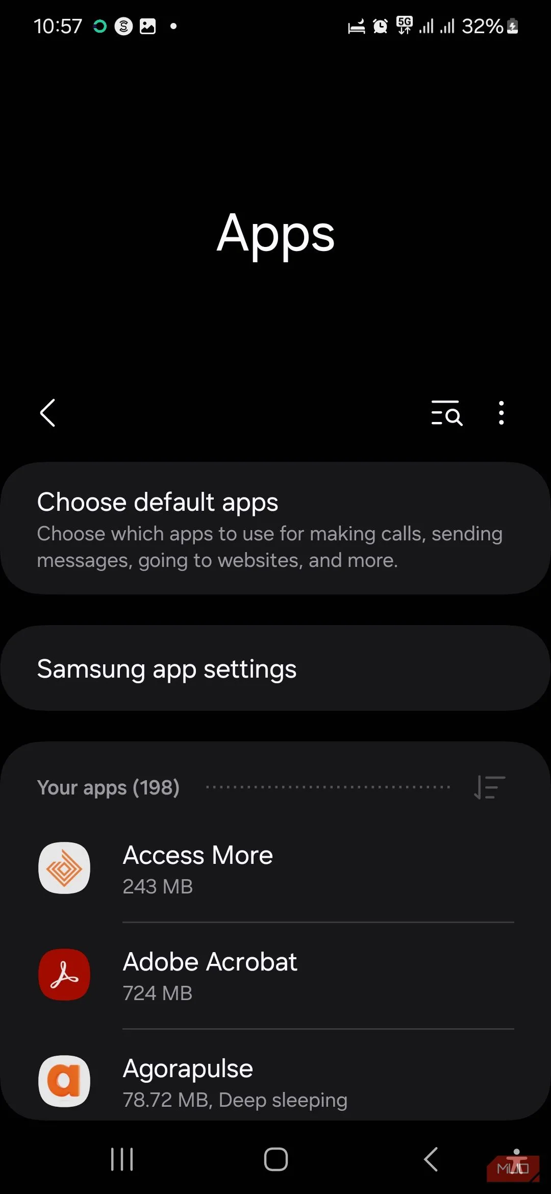 Trang quản lý Ứng dụng trong Cài đặt điện thoại Samsung