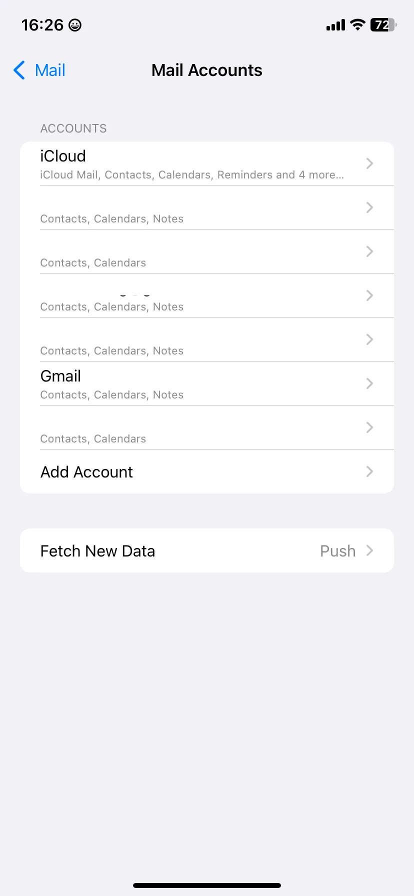 Trang tài khoản Mail trong iOS với tùy chọn Push/Fetch