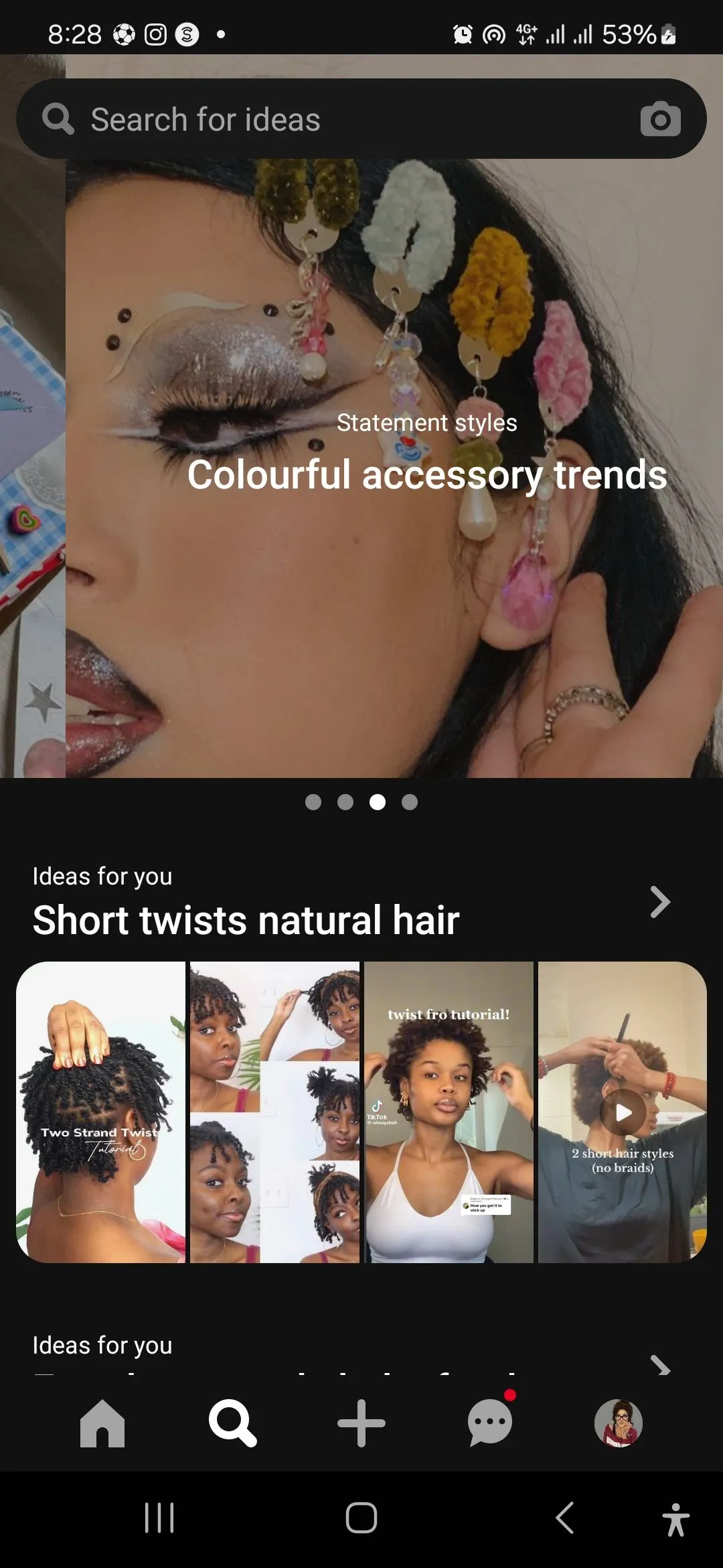 Trang tìm kiếm của Pinterest trên điện thoại di động