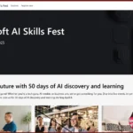 Trang web chính thức của sự kiện Microsoft AI Skills Fest 2025, hiển thị thông tin về các khóa học AI miễn phí và cơ hội lập kỷ lục thế giới.