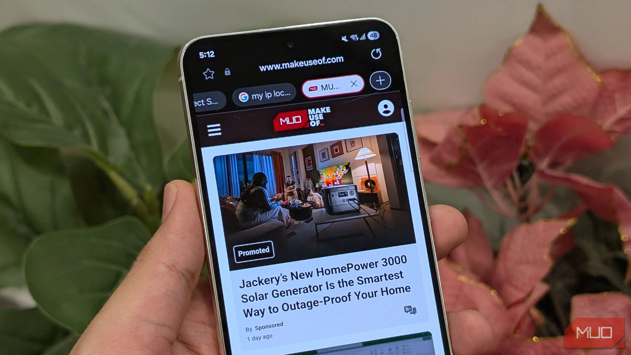 Trang web MakeUseOf được tải trên trình duyệt Internet Samsung