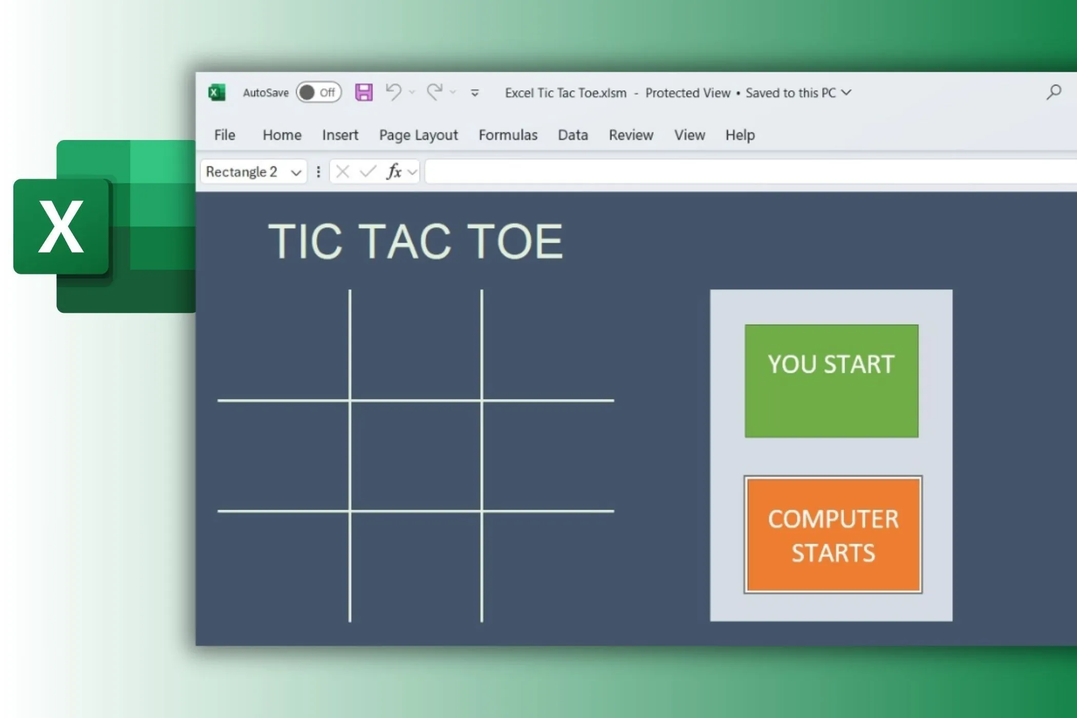 Trò chơi Tic Tac Toe được tạo trong cửa sổ Excel minh họa sự linh hoạt của bảng tính Microsoft Excel