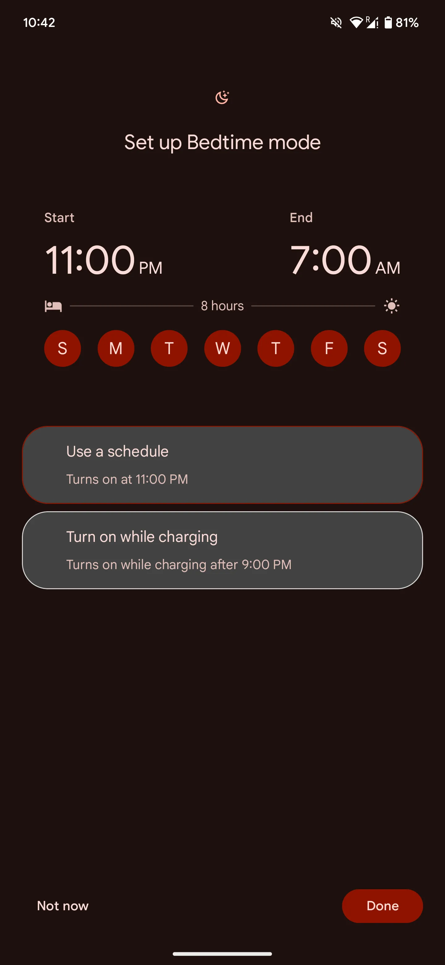 Tùy chỉnh lịch trình và ngày áp dụng chế độ giờ đi ngủ Bedtime Mode