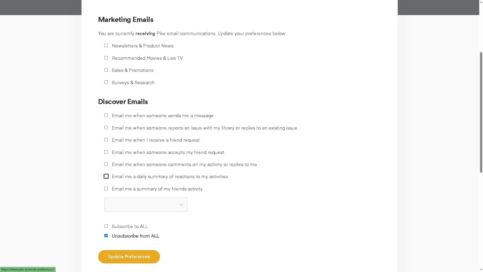 Tùy chỉnh tùy chọn email marketing của Plex để tránh thư rác và bảo vệ quyền riêng tư.