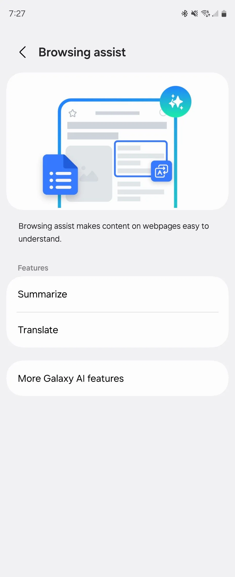 Tùy chọn Browsing Assist trong Galaxy AI, cho phép tóm tắt nội dung web một cách nhanh chóng.