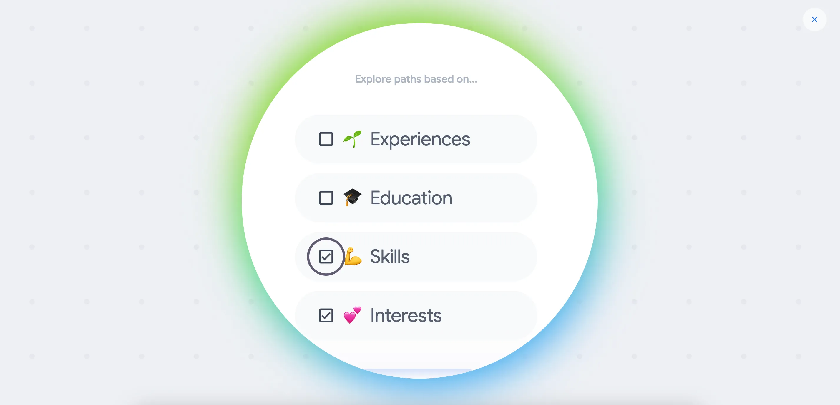 Tùy chọn điều chỉnh lộ trình nghề nghiệp trên Google Career Dreamer