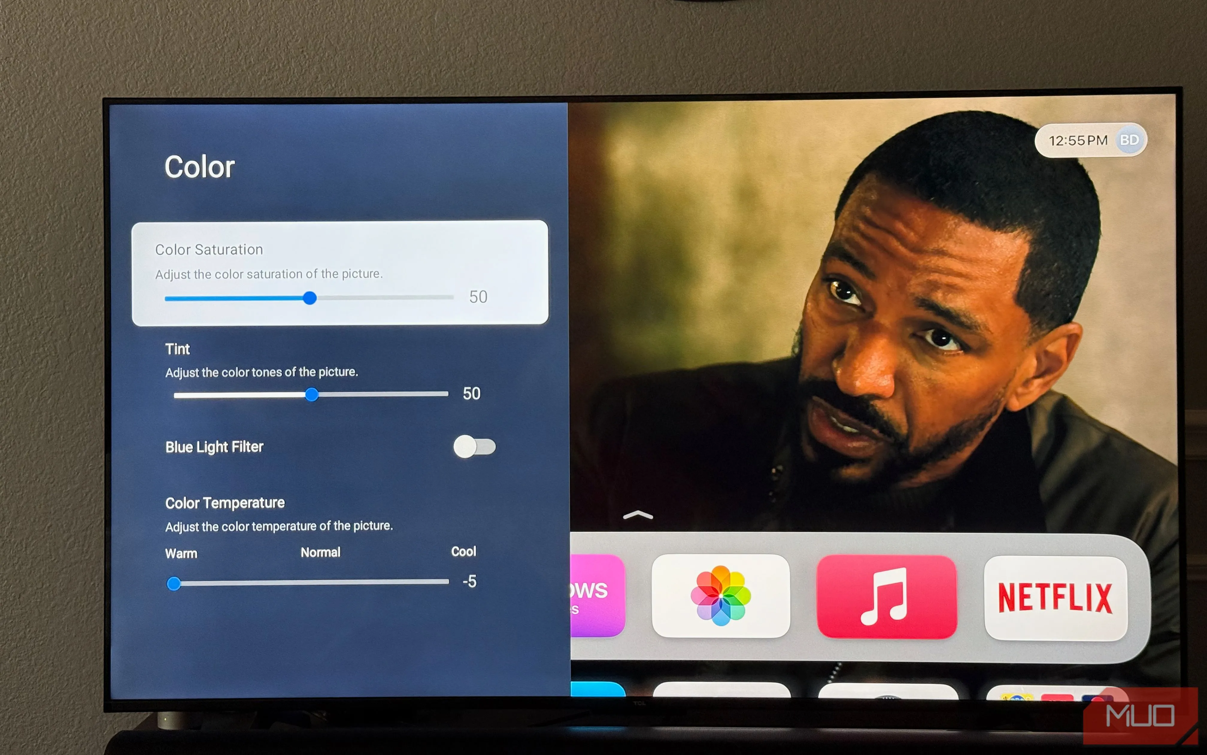 Tùy chọn điều chỉnh màu sắc và sắc độ (Tint) trên TV TCL.