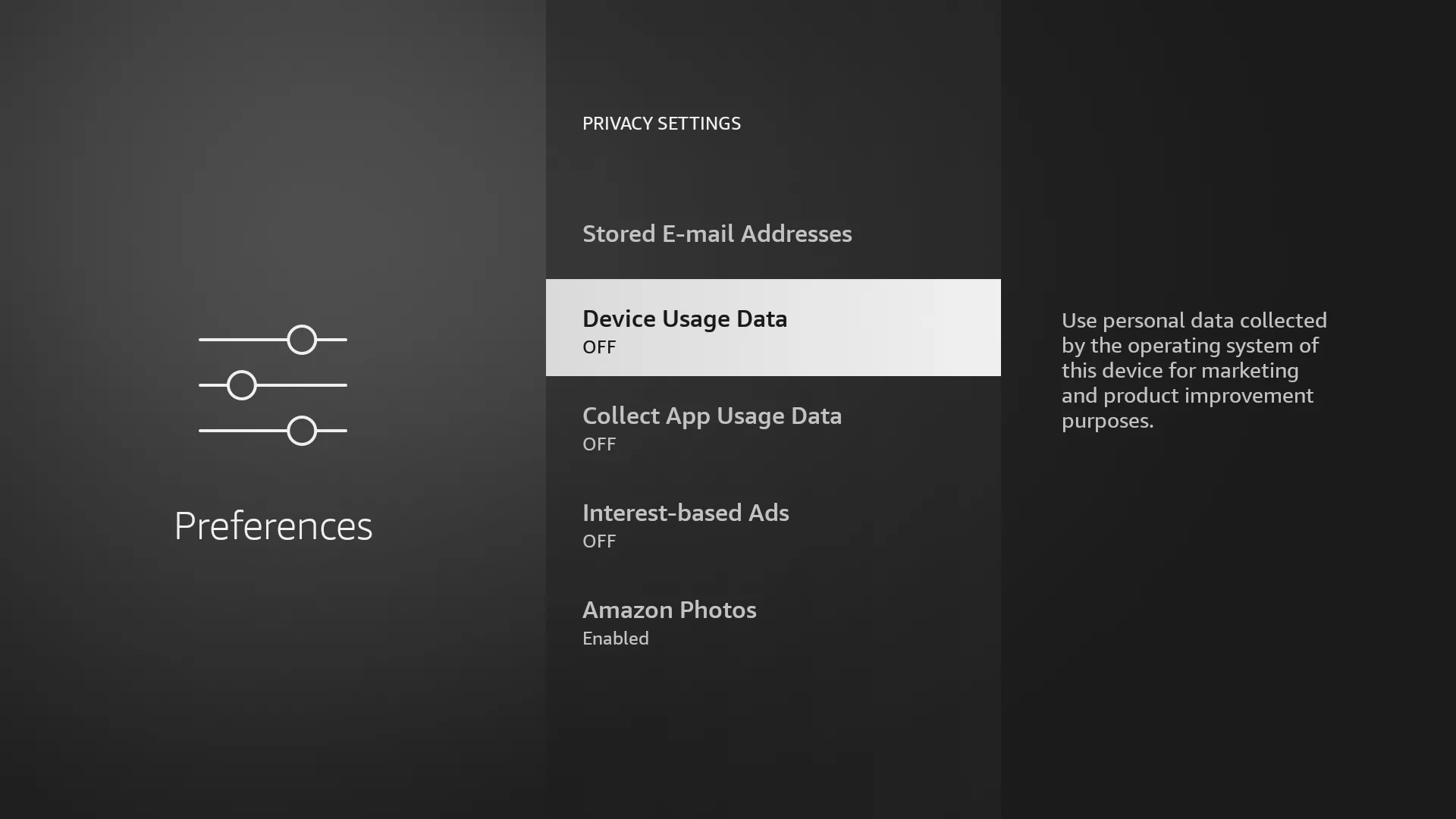 Tùy chọn dữ liệu sử dụng thiết bị trên Fire TV Stick
