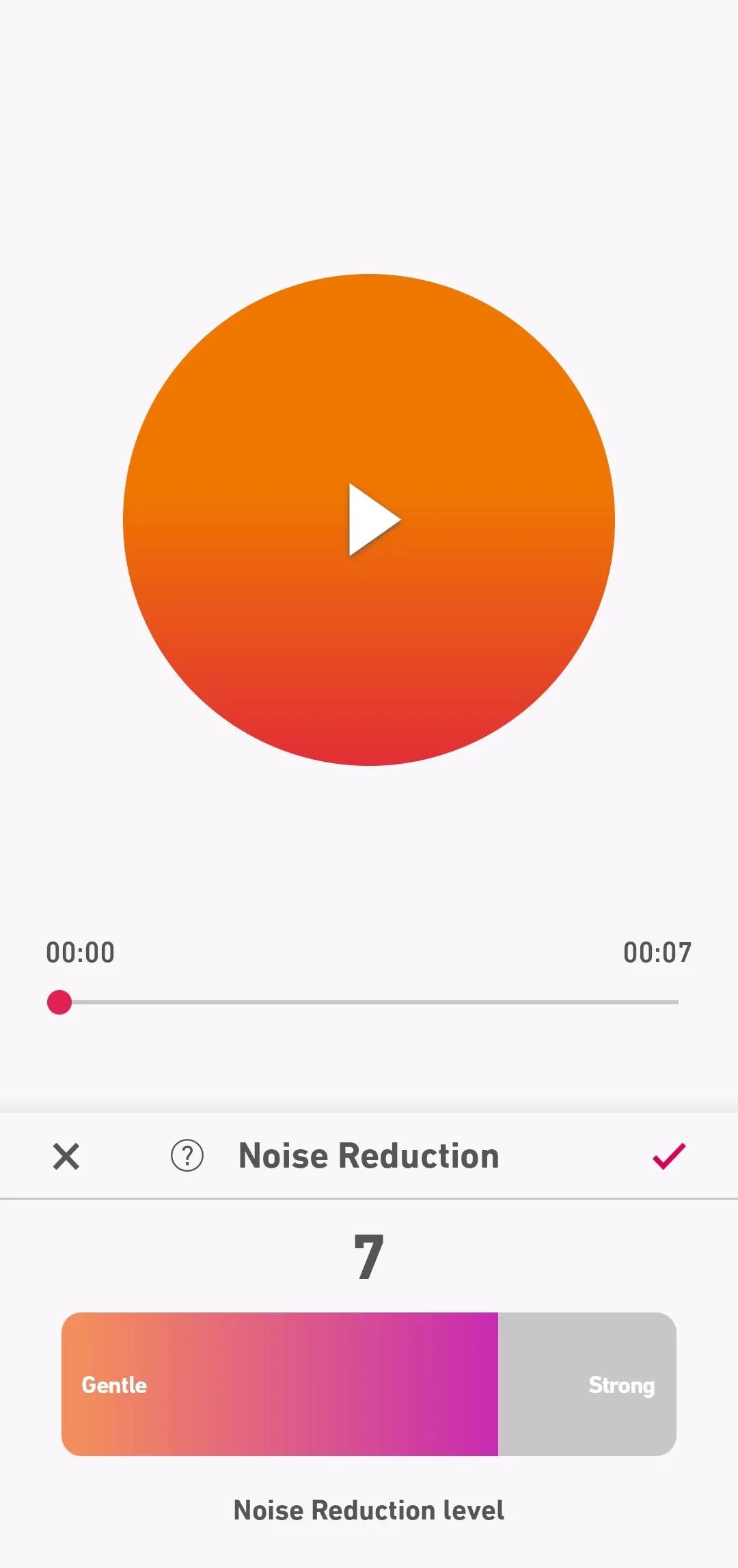 Tùy chọn khử tiếng ồn trong công cụ Noise của ứng dụng Dolby On, cho phép điều chỉnh cường độ loại bỏ tạp âm.