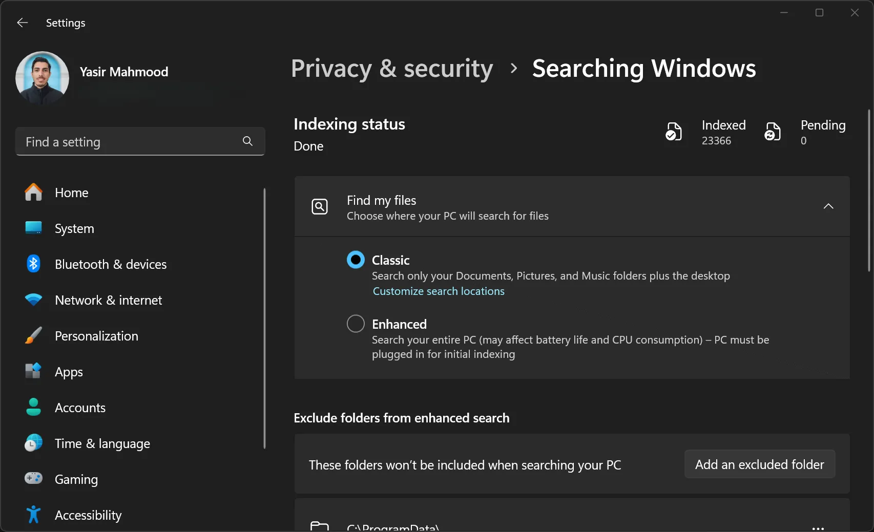 Tùy chọn lập chỉ mục tìm kiếm Windows để tối ưu hiệu suất NVMe