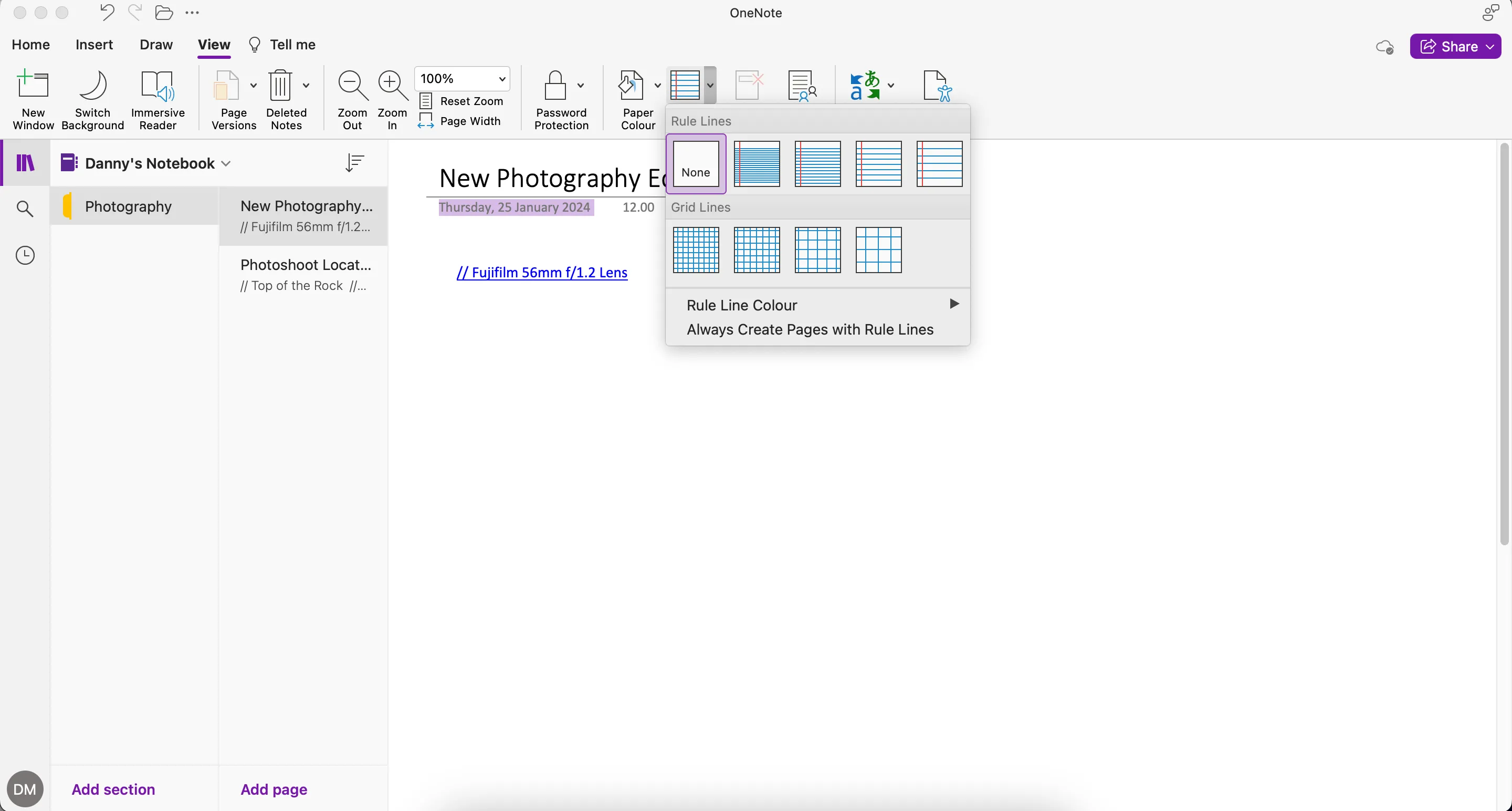 Tùy chọn phong cách giấy đa dạng trong Microsoft OneNote, giúp cá nhân hóa sổ ghi chú