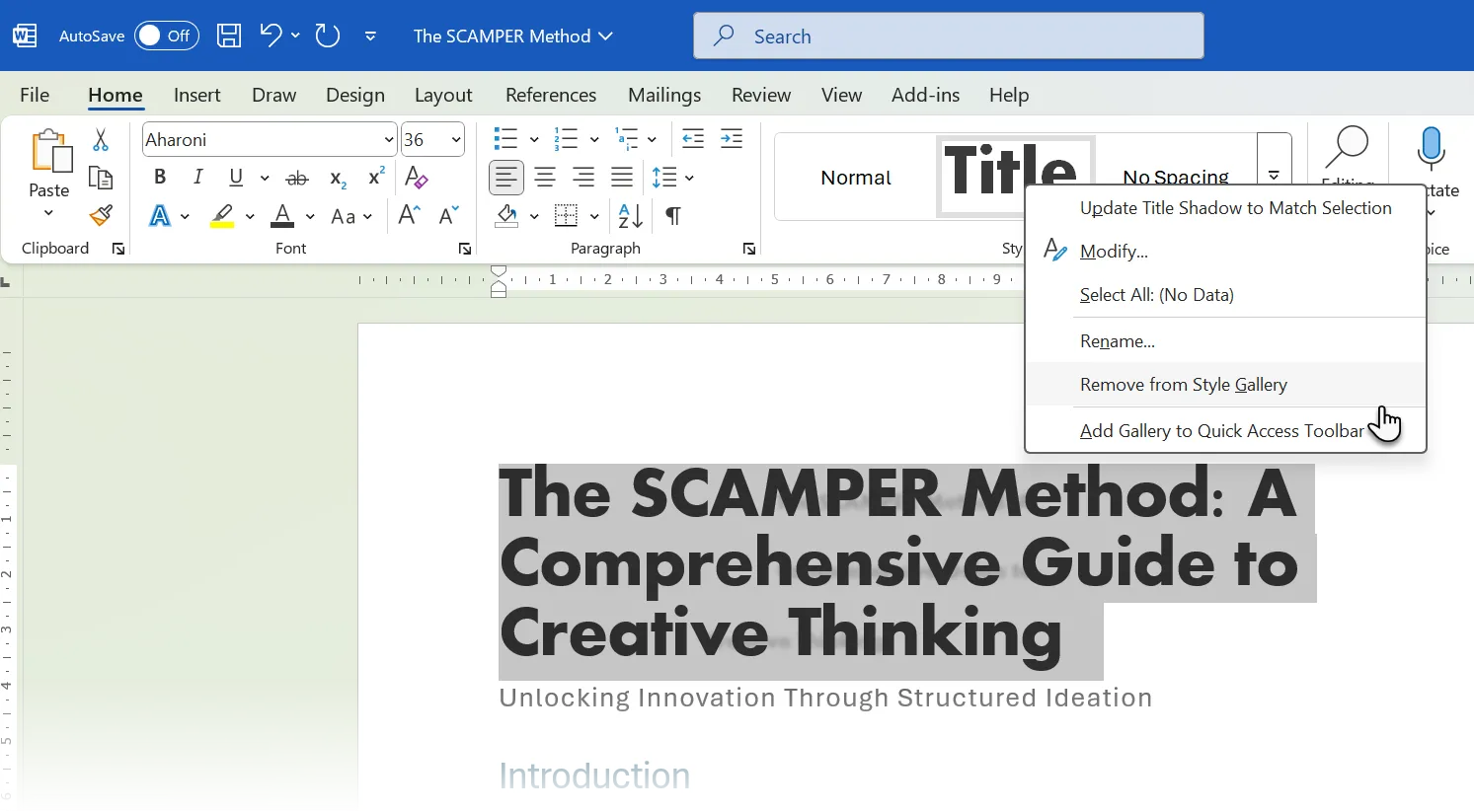 Tùy chọn Remove from Style Gallery (Xóa khỏi Thư viện Style) khi quản lý các định dạng style trong Microsoft Word.