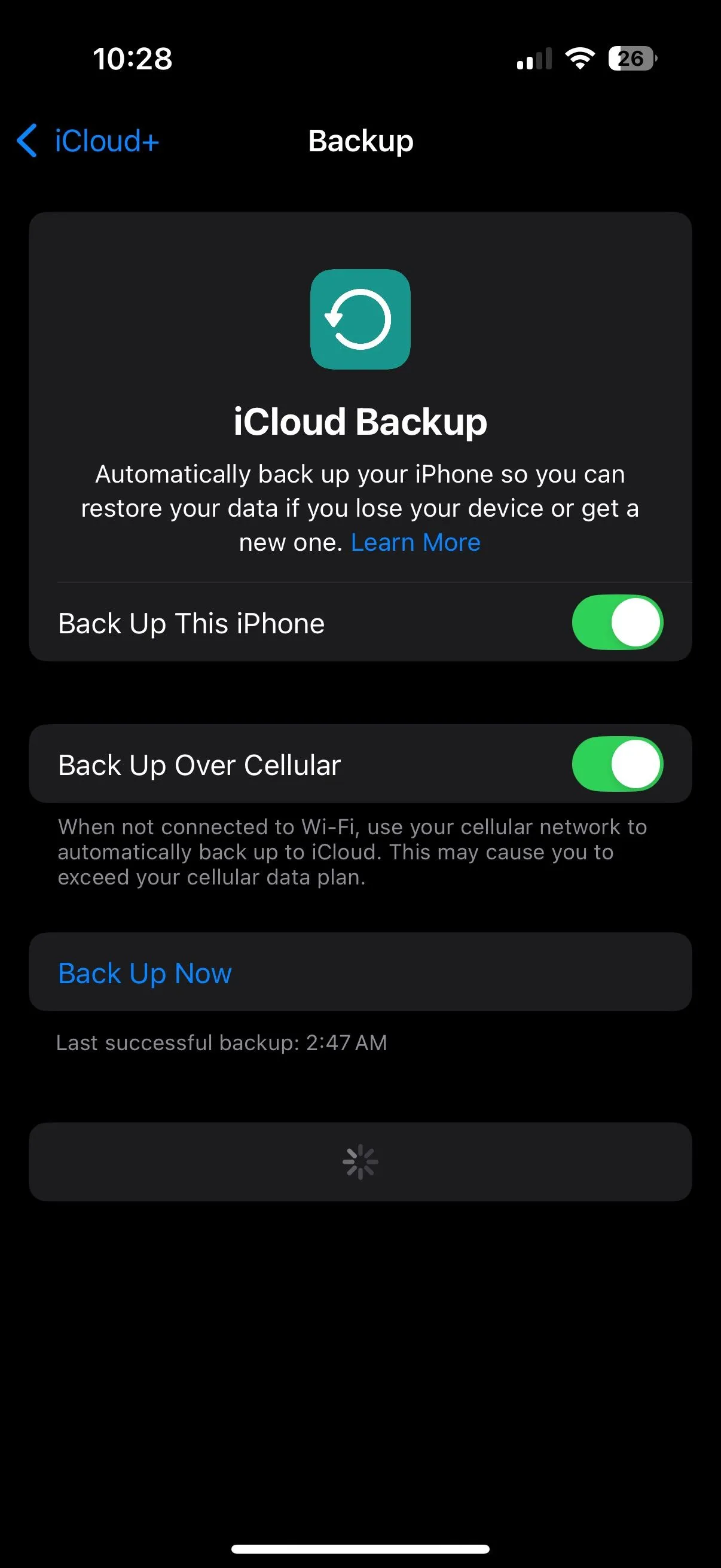 Tùy chọn sao lưu iCloud qua dữ liệu di động trên cài đặt iPhone