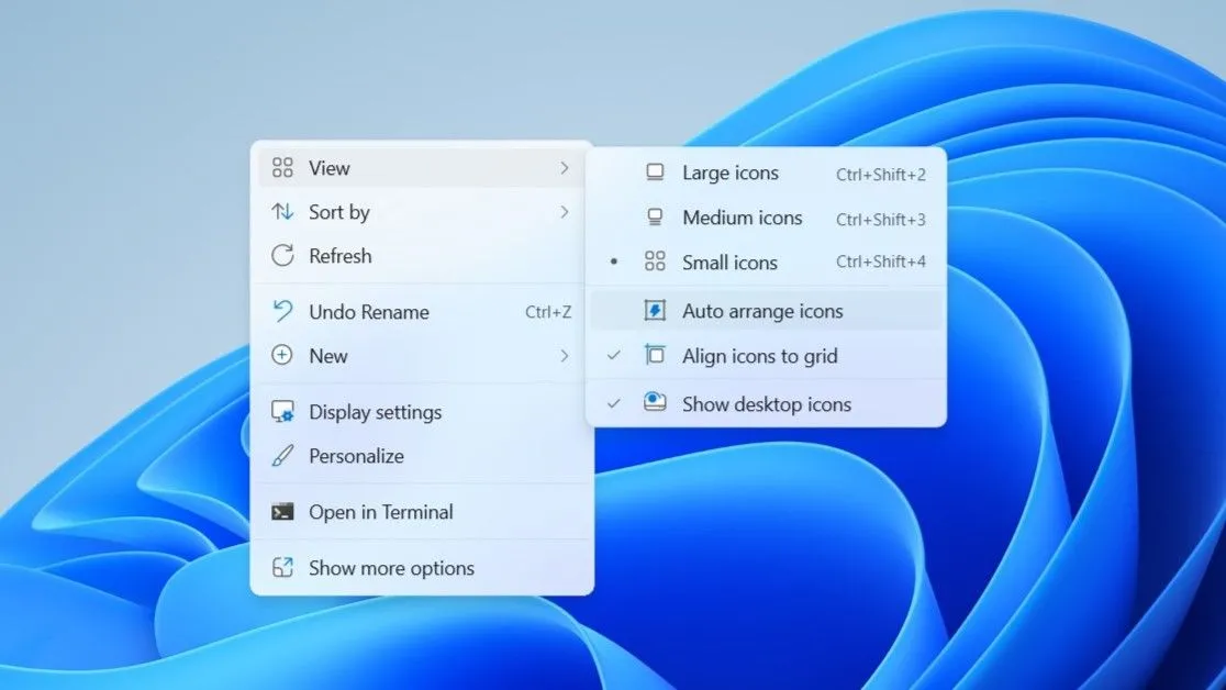 Tùy chọn &quot;Tự động sắp xếp biểu tượng&quot; (Auto Arrange Icons) trong menu ngữ cảnh desktop Windows