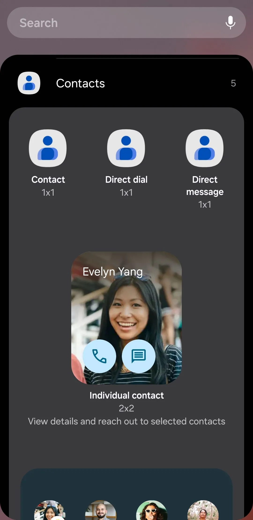 Tùy chọn widget ứng dụng Google Contacts trên điện thoại Android