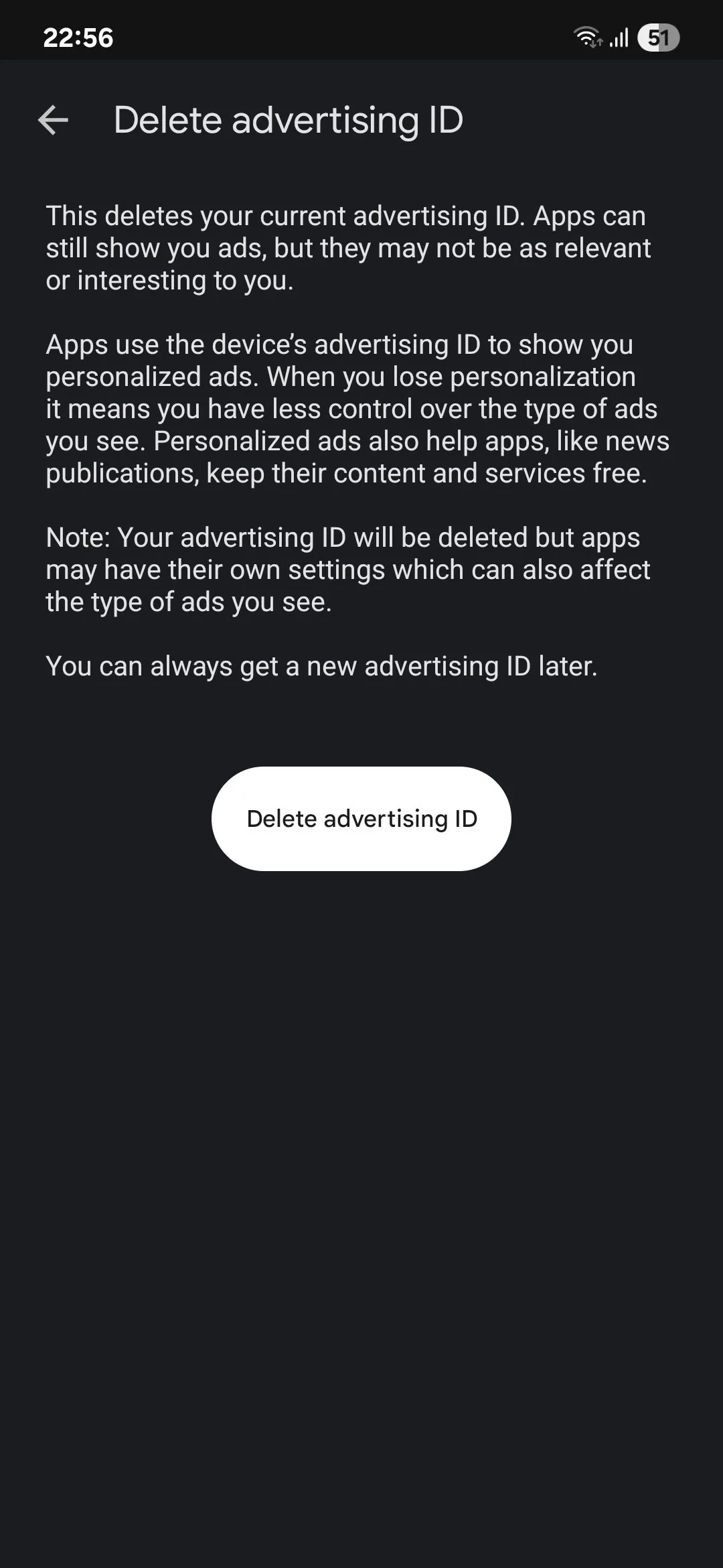 Tùy chọn Xóa ID quảng cáo trong cài đặt Google Ads
