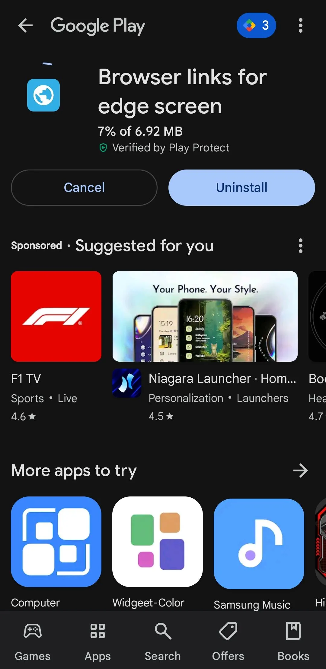 Ứng dụng &quot;Browser links for Edge screen&quot; hiển thị trên Google Play Store để thêm phím tắt website vào Edge Panel
