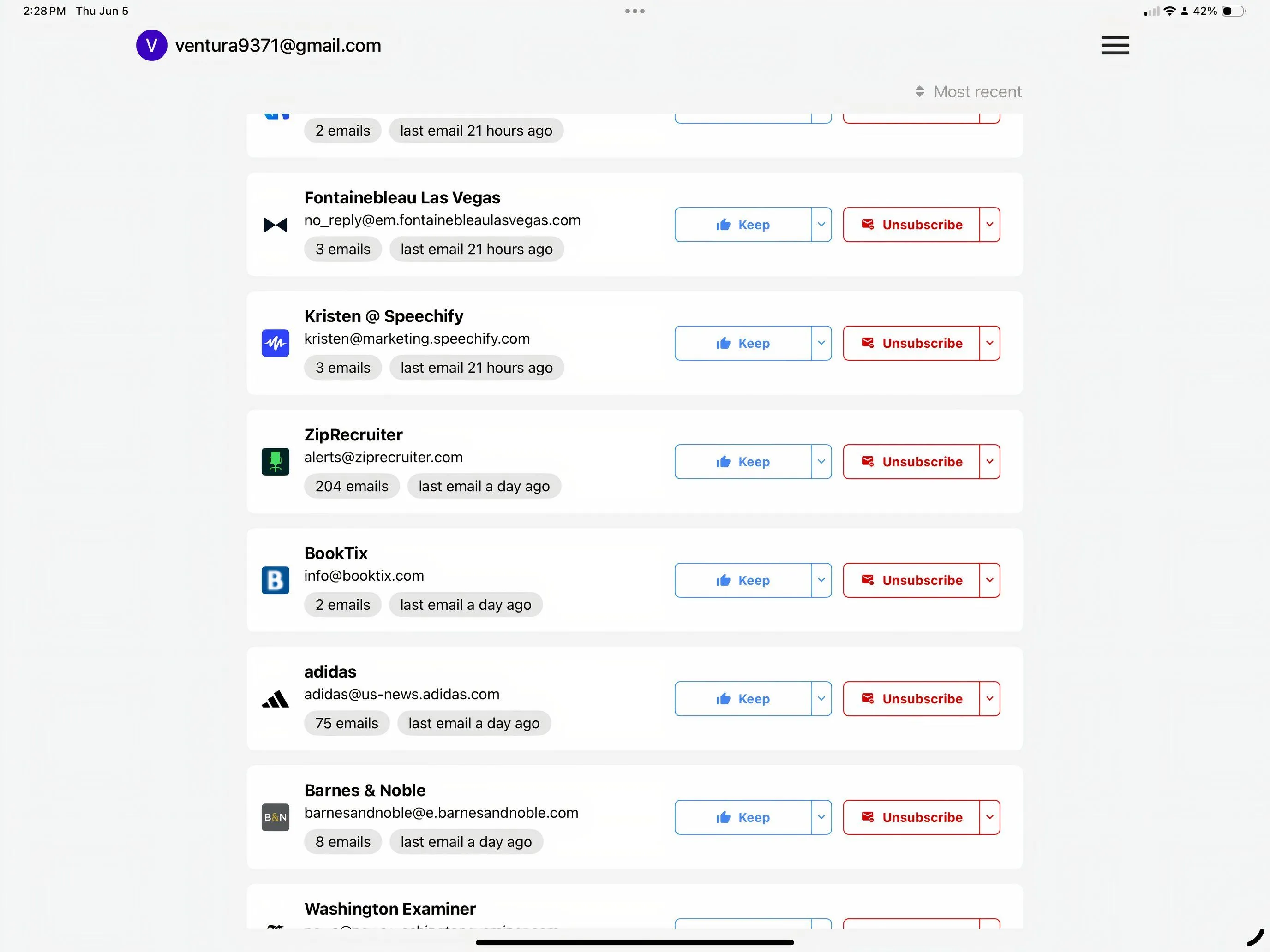 Ứng dụng Trimbox trên iPad giúp quản lý và hủy đăng ký email không mong muốn.