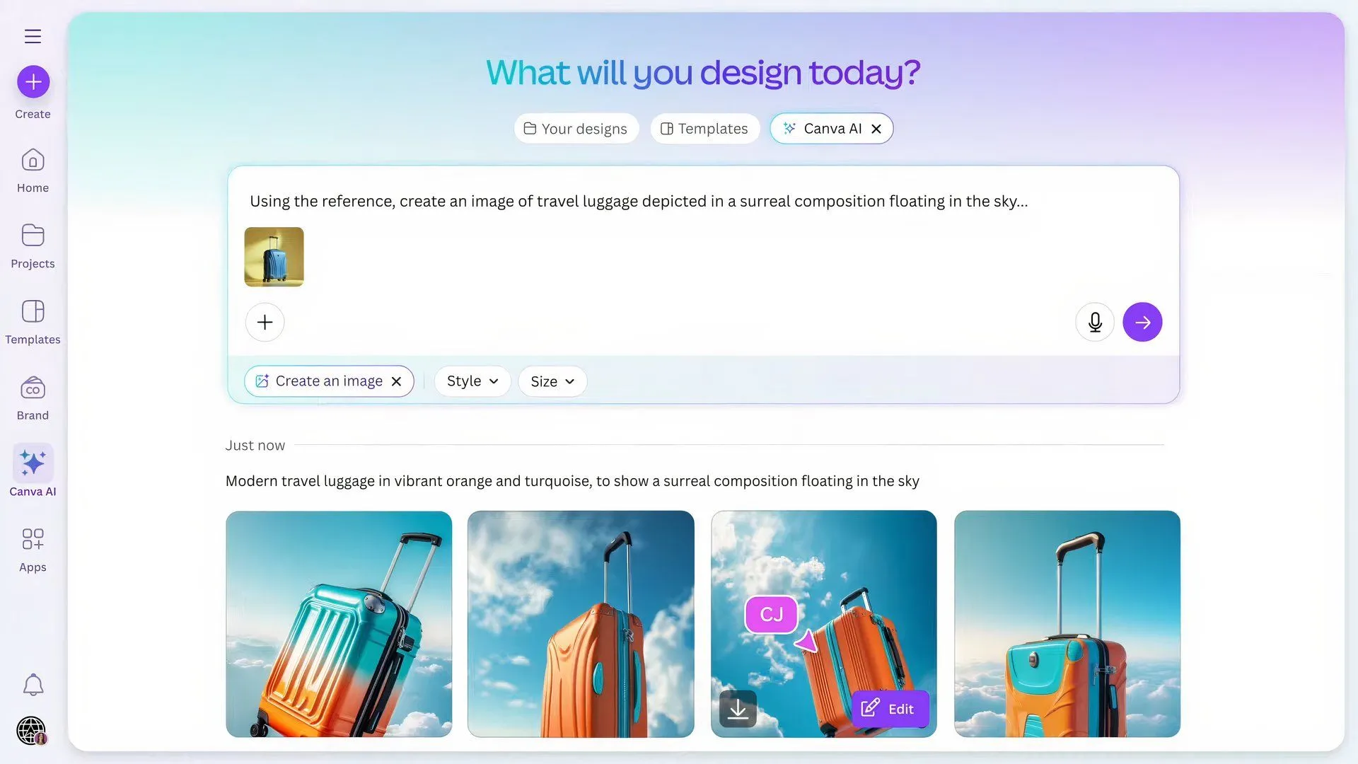Ví dụ minh họa tính năng Create an Image từ Canva AI