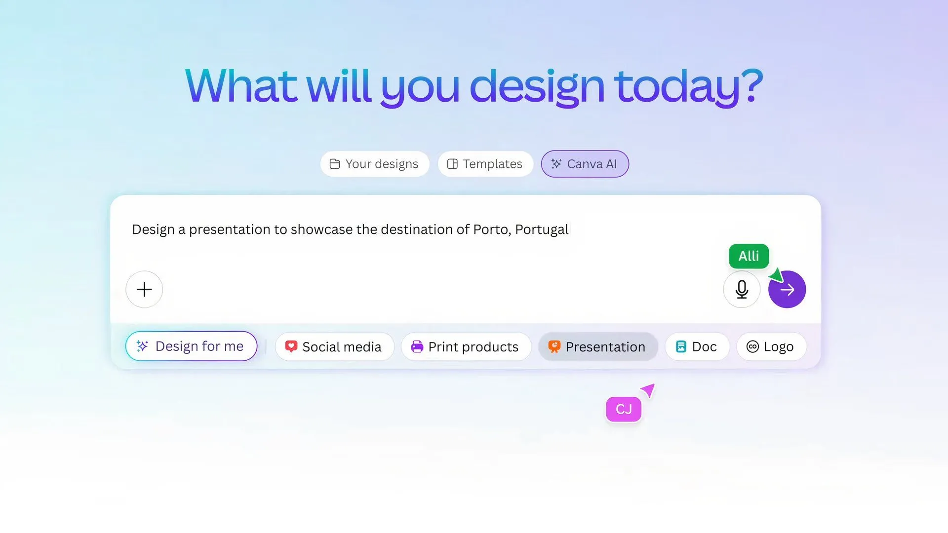 Ví dụ minh họa tính năng Design for Me của Canva AI